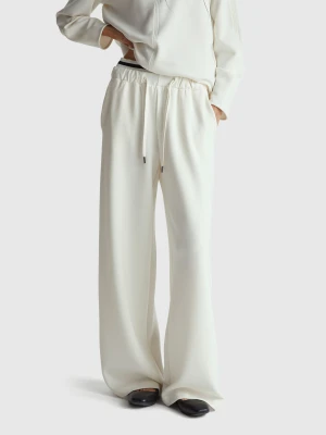 Benetton, Wide Trousers In Stretch Modal, Size: XXS, Creamy White, Women United Colors of Benetton