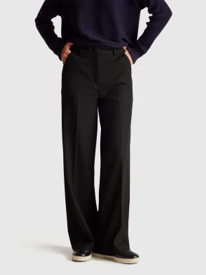 Benetton, Wide Trousers In Stretch Viscose Blend, Black, Women United Colors of Benetton