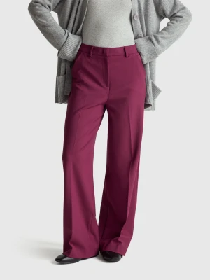 Benetton, Wide Trousers In Stretch Viscose Blend, Burgundy, Women United Colors of Benetton