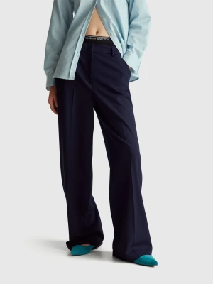 Benetton, Wide Trousers In Stretch Viscose Blend, Dark Blue, Women United Colors of Benetton