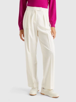 Benetton, Wide Trousers In Stretch Viscose Blend, size , Creamy White, Women United Colors of Benetton