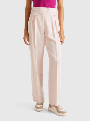 Benetton, Wide Trousers In Stretch Viscose Blend, size , Soft Pink, Women United Colors of Benetton