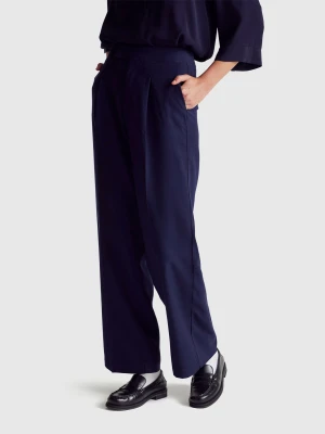 Benetton, Wide Trousers In Viscose Blend, Dark Blue, Women United Colors of Benetton