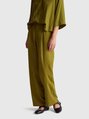 Benetton, Wide Trousers In Viscose Blend, Military Green, Women United Colors of Benetton