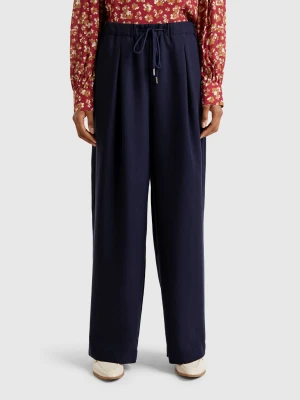 Benetton, Wide Trousers In Viscose Blend, size XS, Dark Blue, Women United Colors of Benetton