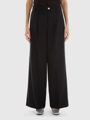 Benetton, Wide Trousers In Wool And Viscose Blend, size , Black, Women United Colors of Benetton