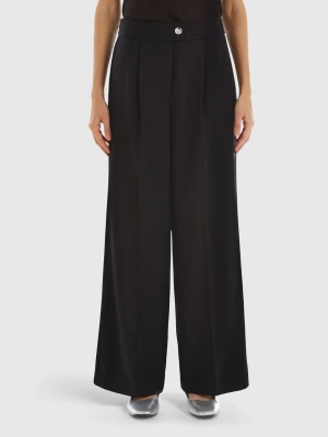 Benetton, Wide Trousers In Wool And Viscose Blend, size , Black, Women United Colors of Benetton