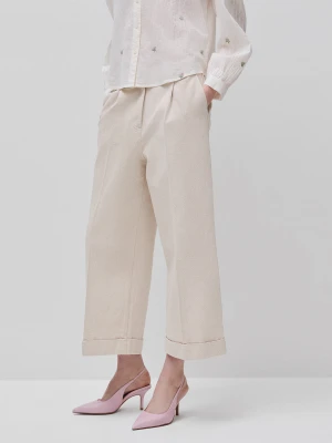 Benetton, Wide Trousers With Cuffs, Beige, Women United Colors of Benetton