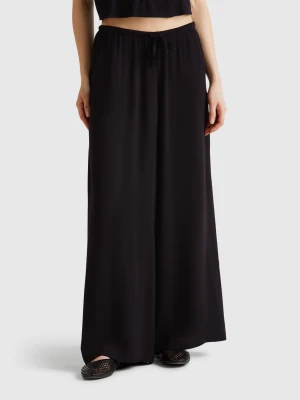 Benetton, Wide Trousers With Elastic, Black, Women United Colors Of Benetton
