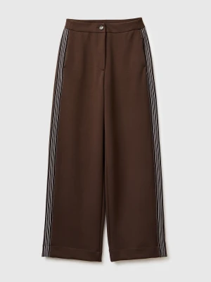 Benetton, Wide Trousers With Side Stripes, Size: XS, Dark Brown, Women United Colors of Benetton