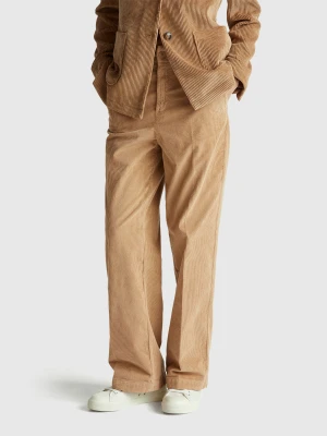Benetton, Wide Velvet Pants, Camel, Women United Colors of Benetton
