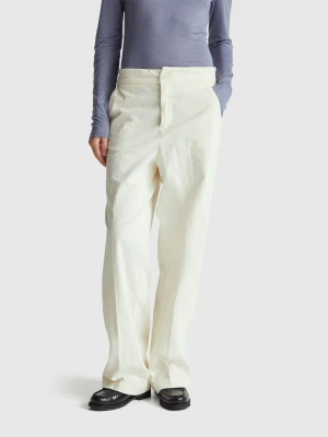 Benetton, Wide Velvet Pants, Creamy White, Women United Colors of Benetton