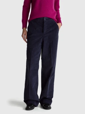 Benetton, Wide Velvet Pants, Dark Blue, Women United Colors of Benetton