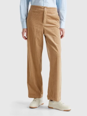 Benetton, Wide Velvet Pants, Camel, Women United Colors of Benetton