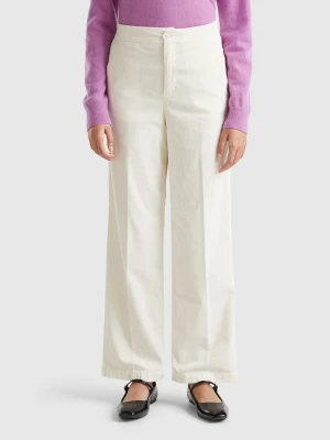 Benetton, Wide Velvet Trousers, Creamy White, Women United Colors of Benetton