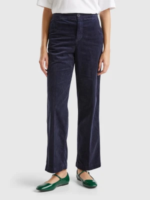 Benetton, Wide Velvet Pants, Dark Blue, Women United Colors of Benetton
