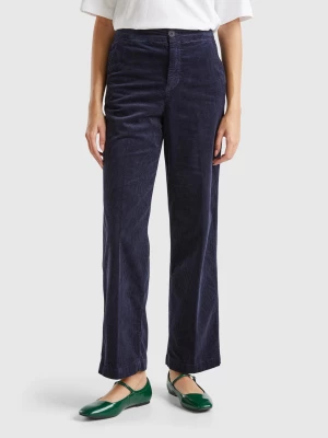 Benetton, Wide Velvet Trousers, size , Dark Blue, Women United Colors of Benetton