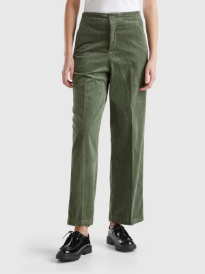 Benetton, Wide Velvet Trousers, size , Military Green, Women United Colors of Benetton