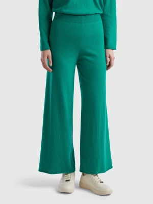 Benetton, Wide Water Green Trousers In Wool And Cashmere Blend, size S, Green, Women United Colors of Benetton
