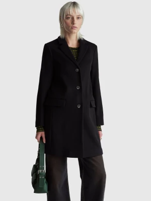 Benetton, Wool Blend Coat, Black, Women United Colors of Benetton