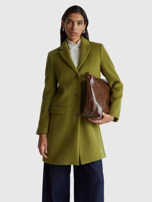 Benetton, Wool Blend Coat, Military Green, Women United Colors of Benetton