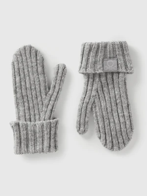 Benetton, Wool Blend Mittens, Size: 104-116, Light Gray, Kids United Colors of Benetton