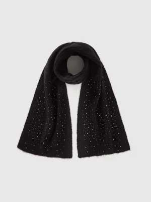 Benetton, Wool Blend Scarf With Rhinestones, size OS, Black, Women United Colors of Benetton