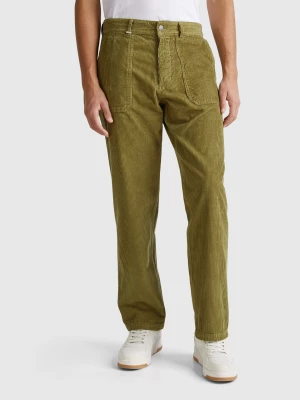 Benetton, Worker-style Velvet Trousers, size 42, Military Green, Men United Colors of Benetton