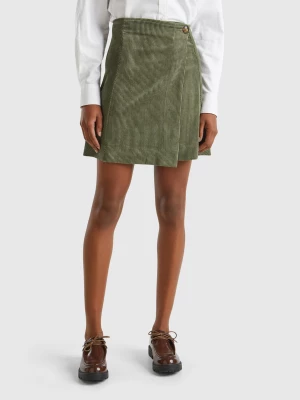 Benetton, Wrap Mini Skirt In Velvet, size , Military Green, Women United Colors of Benetton