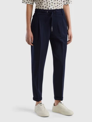 Benetton, Yarn Dyed Trousers With Drawstring, size S, Dark Blue, Women United Colors of Benetton