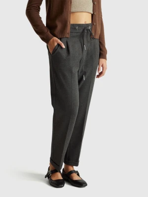 Benetton, Yarn Dyed Trousers With Drawstring, Size: XL, Gray, Women United Colors of Benetton