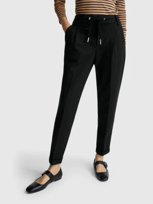 Benetton, Yarn Dyed Trousers With Drawstring, Size: XL, Black, Women United Colors of Benetton