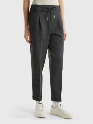 Benetton, Yarn-dyed Trousers With Drawstring, size XS, Gray, Women United Colors of Benetton