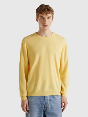 Benetton, Yellow Crew Neck Sweater In Pure Merino Wool, size L, Yellow, Men United Colors of Benetton