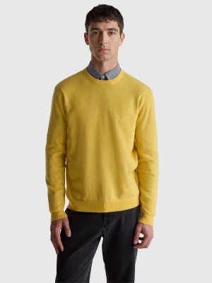 Benetton, Yellow Crew Neck Sweater In Pure Merino Wool, Size: M, Mustard, Men United Colors of Benetton