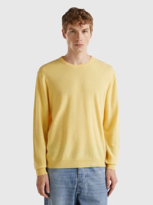 Benetton, Yellow Crew Neck Sweater In Pure Merino Wool, size M, Yellow, Men United Colors of Benetton