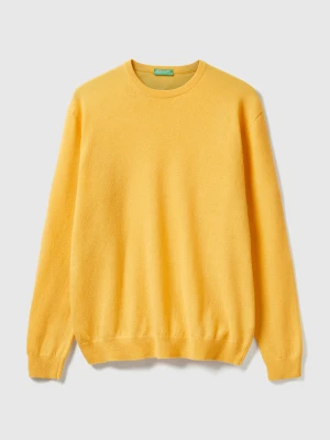 Benetton, Yellow Crew Neck Sweater In Pure Merino Wool, Size: XS, Mustard, Men United Colors of Benetton