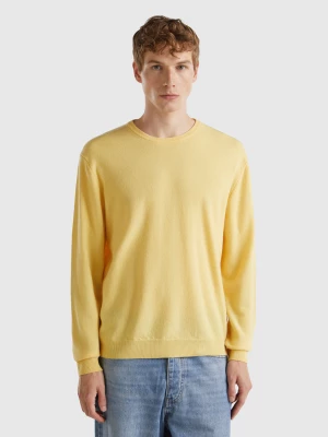 Benetton, Yellow Crew Neck Sweater In Pure Merino Wool, size XS, Yellow, Men United Colors of Benetton