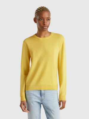 Benetton, Yellow Crew Neck Sweater Merino Wool, size XS, Yellow, Women United Colors of Benetton