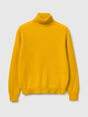 Benetton, Yellow Ochre Turtleneck Sweater In Pure Merino Wool, Size: XXS, Mustard, Women United Colors of Benetton