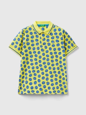 Benetton, Yellow Polo Shirt With Blackberry Pattern, size 2XL, Yellow, Kids United Colors of Benetton
