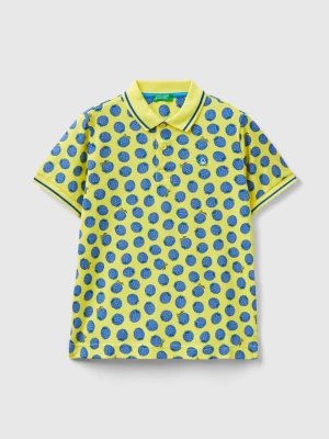 Benetton, Yellow Polo Shirt With Blackberry Pattern, size M, Yellow, Kids United Colors of Benetton