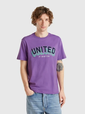 Benetton, Yellow T-shirt In Organic Cotton With Purple Logo, size XS, Violet, Men United Colors of Benetton