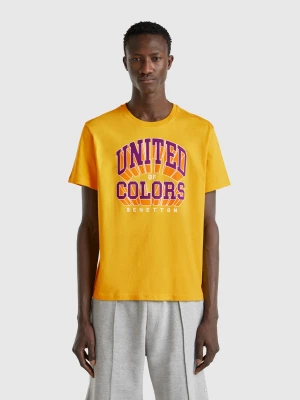 Benetton, Yellow T-shirt In Cotton With Purple Logo, size XS, Yellow, Men United Colors of Benetton