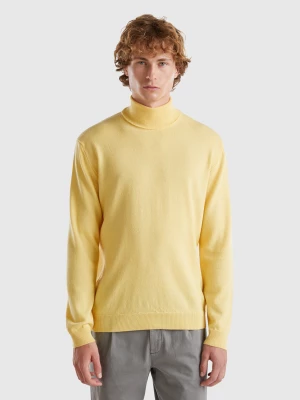 Benetton, Yellow Turtleneck In Pure Merino Wool, size L, Yellow, Men United Colors of Benetton