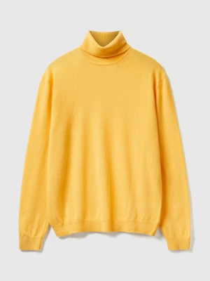 Benetton, Yellow Turtleneck In Pure Merino Wool, Size: XS, Mustard, Men United Colors of Benetton