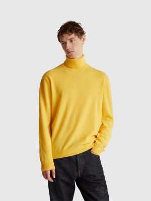 Benetton, Yellow Turtleneck In Pure Merino Wool, Size: XS, Mustard, Men United Colors of Benetton
