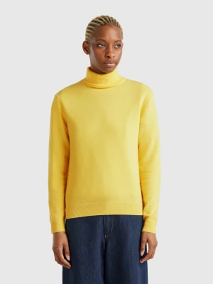 Benetton, Yellow Turtleneck Sweater In Pure Merino Wool, size XS, Yellow, Women United Colors of Benetton