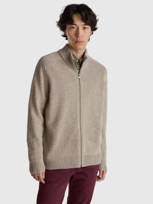 Benetton, Zip-up Cardigan In Pure Merino Wool, Size: XS, Dove Gray, Men United Colors of Benetton
