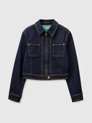 Benetton, Zip-up Denim Jacket, Size: XXS, Dark Blue, Women United Colors of Benetton